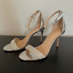 Silver Rhinestone Heels 3.25'' Size 7.5